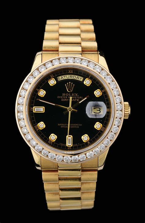 gold rolex black face mens|18k gold Rolex with diamonds.